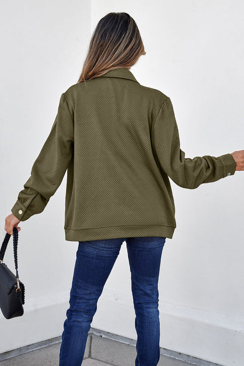 Casual Textured Flap Pocket Shirt Collar Zip Up Jackets