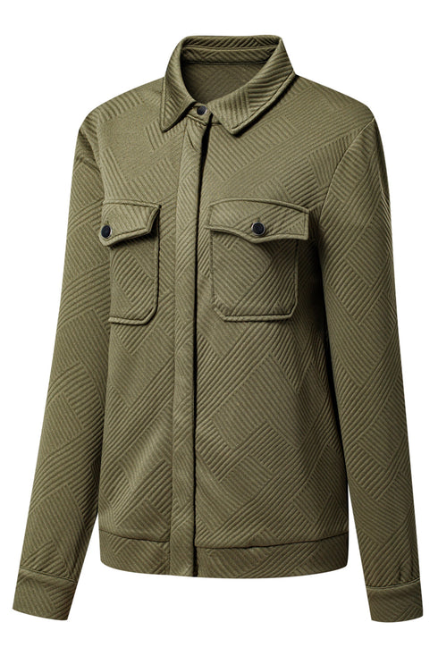 Casual Textured Flap Pocket Shirt Collar Zip Up Jackets