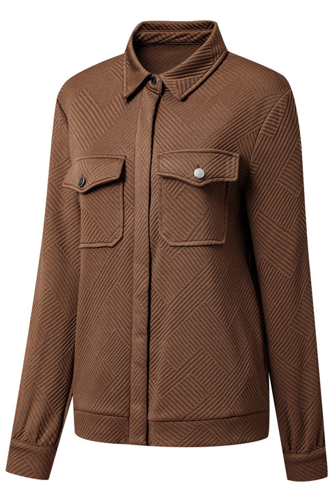 Casual Textured Flap Pocket Shirt Collar Zip Up Jackets