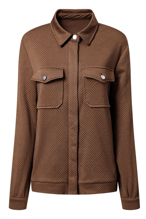 Casual Textured Flap Pocket Shirt Collar Zip Up Jackets