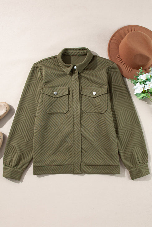 Casual Textured Flap Pocket Shirt Collar Zip Up Jackets