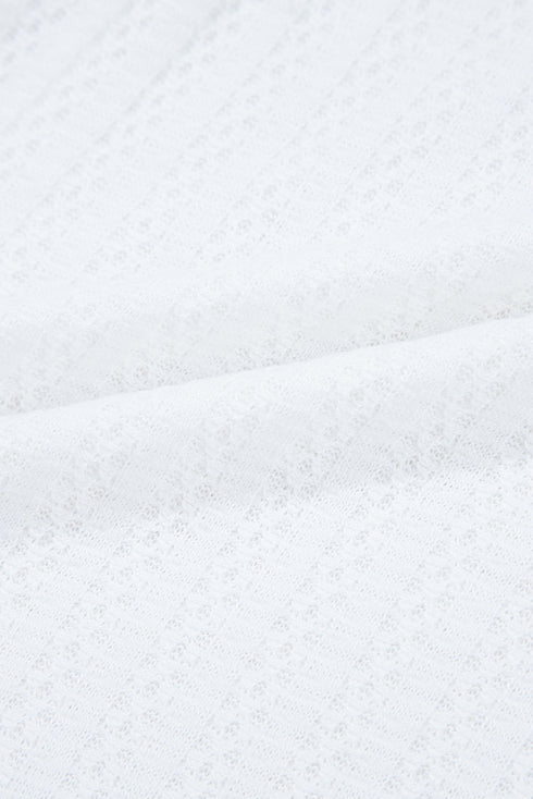 Casual Textured Grommet Placket Split Neck Short Sleeve Everyday Top