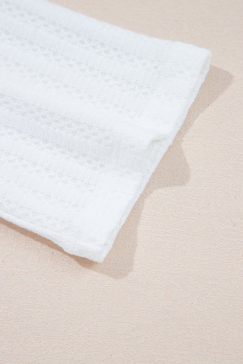 Casual Textured Grommet Placket Split Neck Short Sleeve Everyday Top