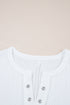 Casual Textured Grommet Placket Split Neck Short Sleeve Everyday Top