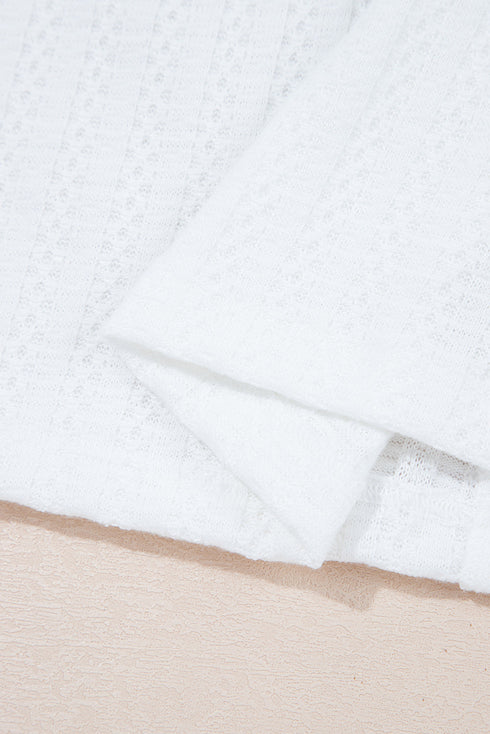 Casual Textured Grommet Placket Split Neck Short Sleeve Everyday Top