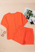 Casual Textured Knit V Neck T Shirt Drawstring Waist Shorts Set
