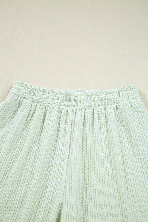 Casual Textured Patched Pocket Wide Leg Pant Set