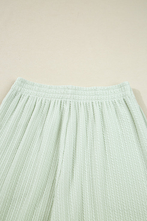 Casual Textured Patched Pocket Wide Leg Pant Set