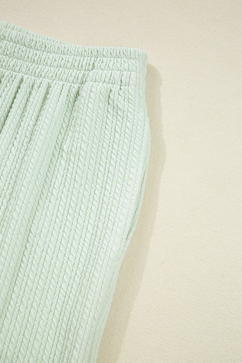 Casual Textured Patched Pocket Wide Leg Pant Set