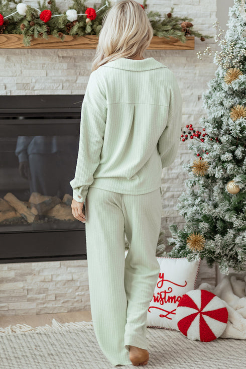 Casual Textured Patched Pocket Wide Leg Pant Set