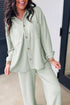 Casual Textured Patched Pocket Wide Leg Pant Set