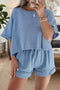 Casual Textured Patchwork Raw Edge Matching Short Sets