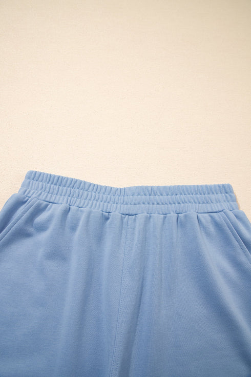 Casual Textured Patchwork Raw Edge Matching Short Sets