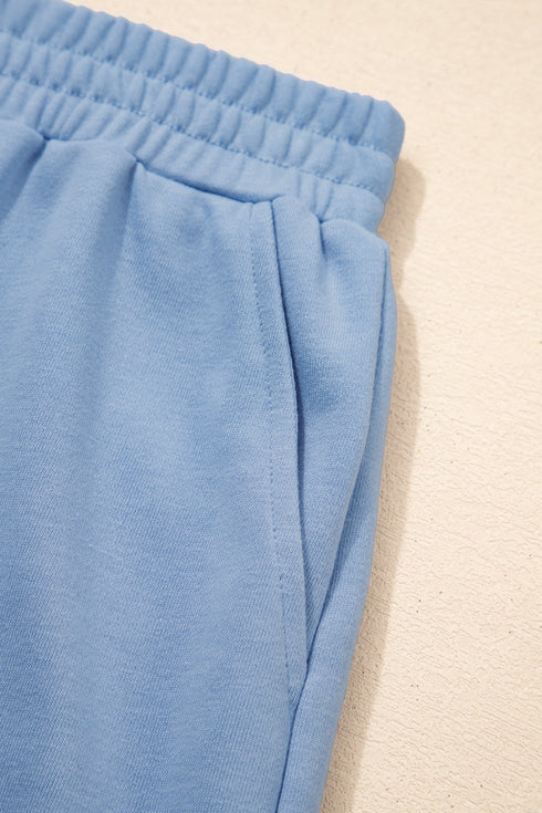 Casual Textured Patchwork Raw Edge Matching Short Sets