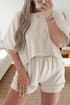 Casual Textured Patchwork Raw Edge Matching Short Sets