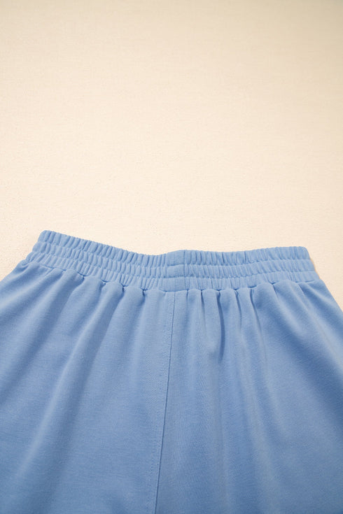 Casual Textured Patchwork Raw Edge Matching Short Sets