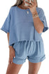 Casual Textured Patchwork Raw Edge Matching Short Sets