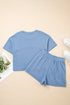 Casual Textured Patchwork Raw Edge Matching Short Sets