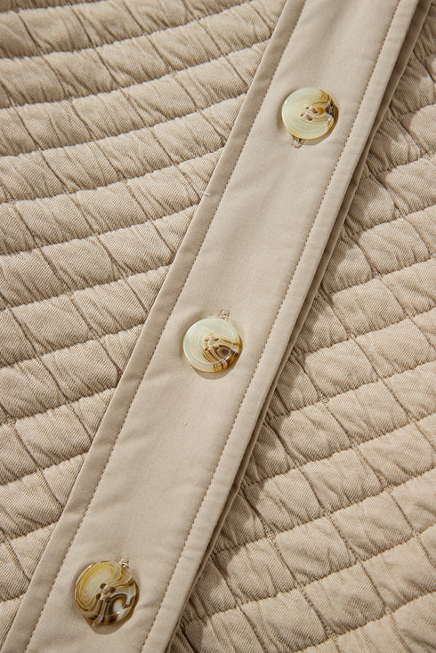 Casual Textured Quilted Puffer Button Front Shacket Jacket