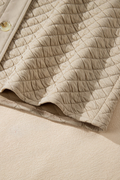 Casual Textured Quilted Puffer Button Front Shacket Jacket