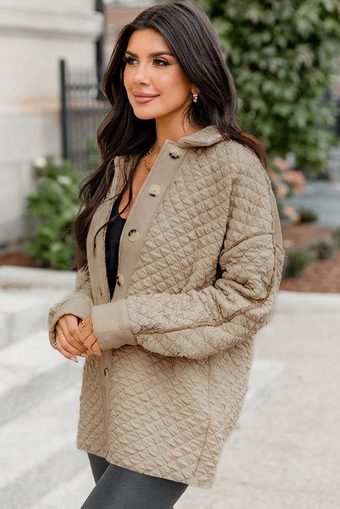 Casual Textured Quilted Puffer Button Front Shacket Jacket