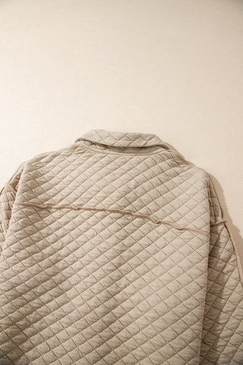 Casual Textured Quilted Puffer Button Front Shacket Jacket