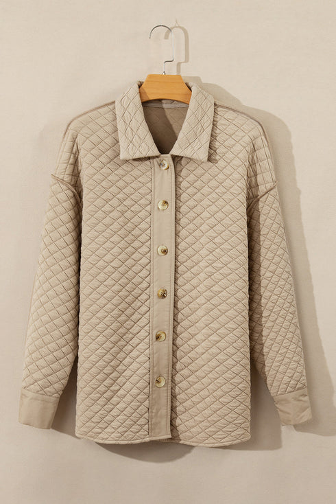 Casual Textured Quilted Puffer Button Front Shacket Jacket