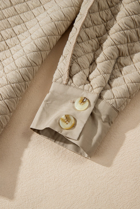 Casual Textured Quilted Puffer Button Front Shacket Jacket