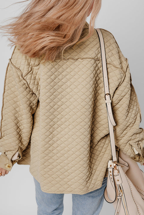 Casual Textured Quilted Puffer Button Front Shacket Jacket