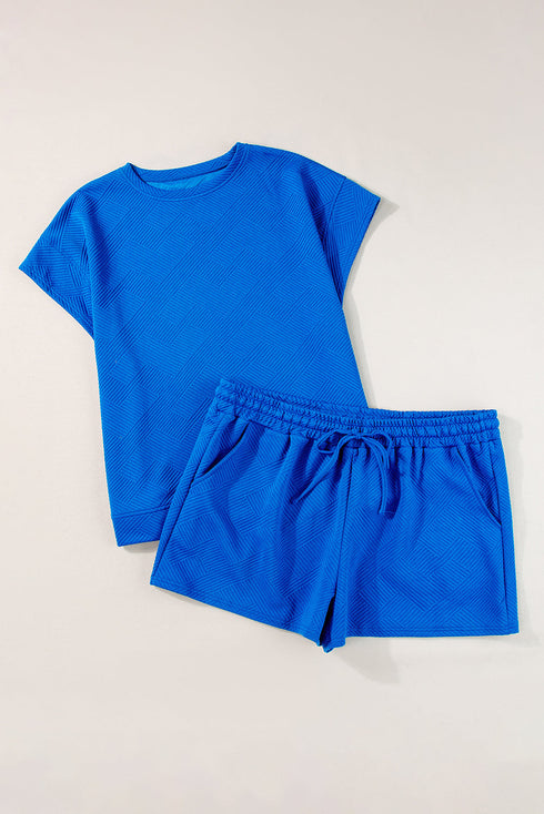 Casual Textured Short Two Piece Outfit Loungewear