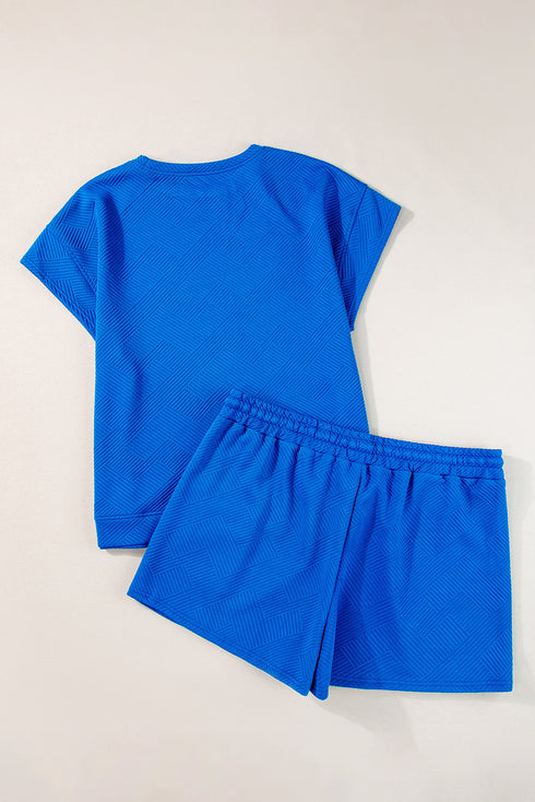 Casual Textured Short Two Piece Outfit Loungewear