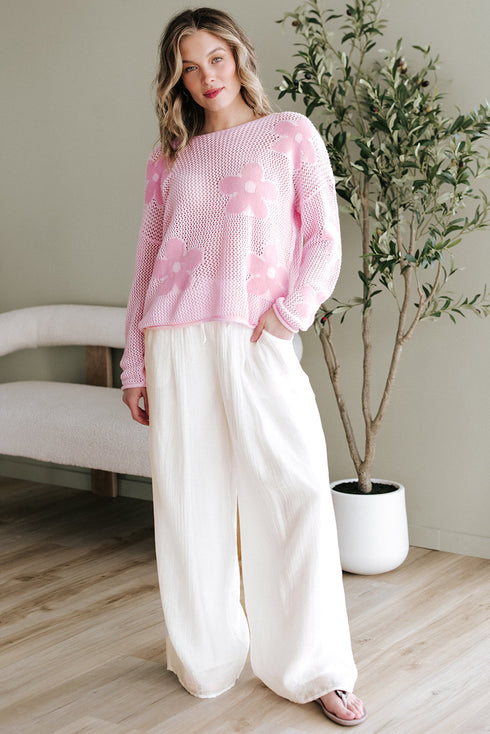 Casual Textured Tie Waist Pleated Wide Leg Pants