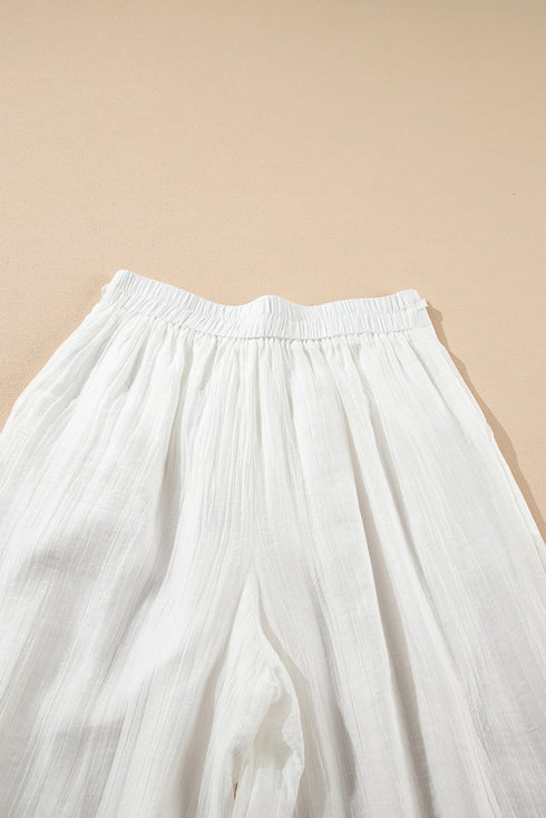 Casual Textured Tie Waist Pleated Wide Leg Pants
