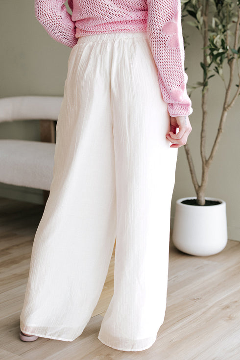 Casual Textured Tie Waist Pleated Wide Leg Pants
