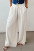 Casual Textured Tie Waist Pleated Wide Leg Pants