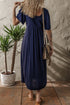 Casual V Neck Button Front Flutter Sleeve Empire Waist Midi Dress