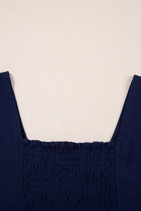 Casual V Neck Button Front Flutter Sleeve Empire Waist Midi Dress