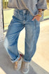 Casual Washed Cuffed Barrel Leg Jeans