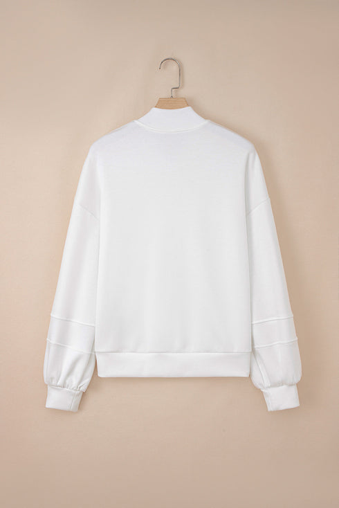 Casual Zip Up Knit Puff Sleeve Jacket
