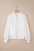 Casual Zip Up Knit Puff Sleeve Jacket