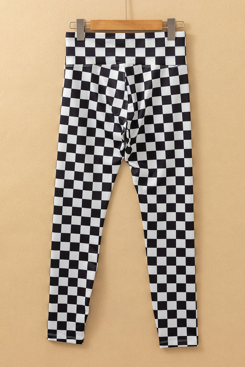 Checkered Print High Waist Stretch Skinny Leggings
