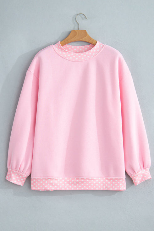 Mock Neck Polka Dot Pattern Trim Oversized Sweatshirt