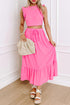 Textured Ruffle Trim Crop Vest Long Skirt Two Piece Dress
