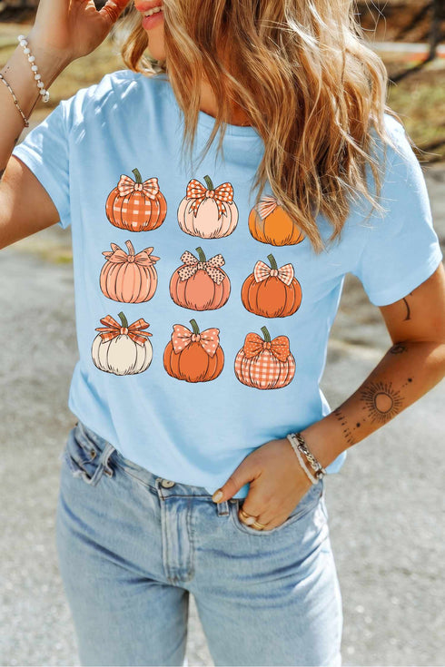 Multiple Pumpkin Print Graphic Pattern Statement Tee