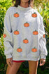 Sequin Star Pumpkin Graphic Exposed Seam Mock Neck Sweatshirt