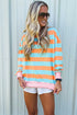 Ribbed Stripe Trim Round Neck Long Sleeve Shift Top