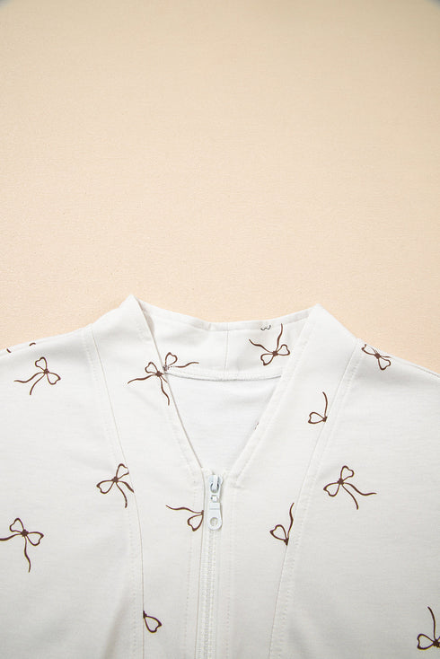 Bow Print Half Zip Tank Matching Short Sets