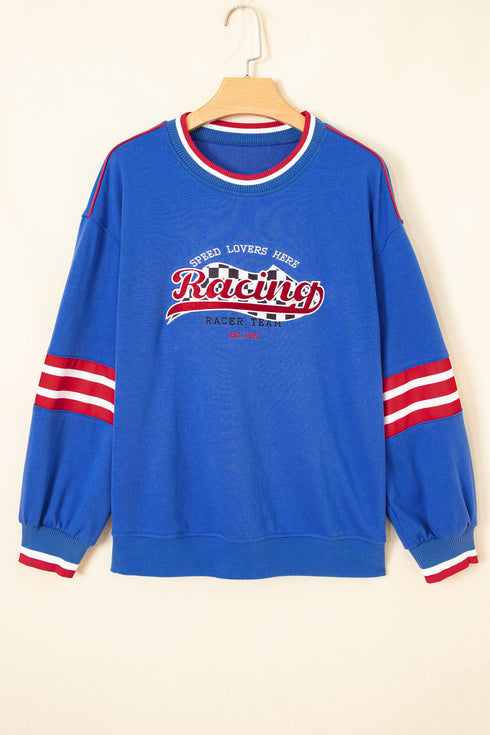 Abstract Racing Graphic Embroidered Patchwork Long Sleeve Sweatshirt