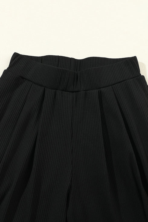 Minimalist Ribbed Crop Top And Long Pant Sets