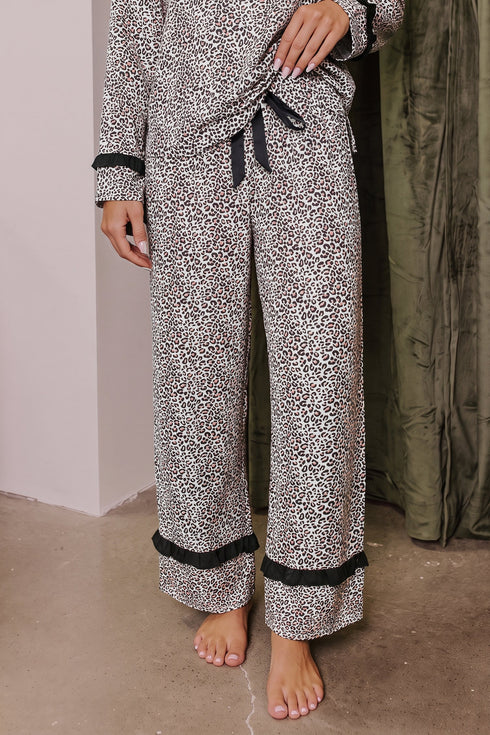 Leopard Print Bow Knot Patchwork Long Sleeve Lounge Set